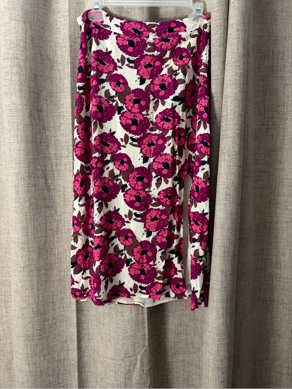 Frank & Oak White Midi Skirt with Fuchsia Floral Print